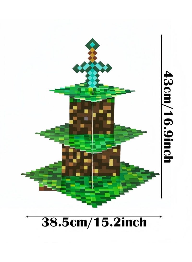 ILovhaprty Pixel Game Style Cupcake Holder, 3 - Tier Pixel Cupcake Stand Pixel Gaming Cupcake Holder Mini Pixel Cupcake Stand, Perfect for Pixel Gaming Party Decorations & Pixel Miner Party Decorations - Image 2