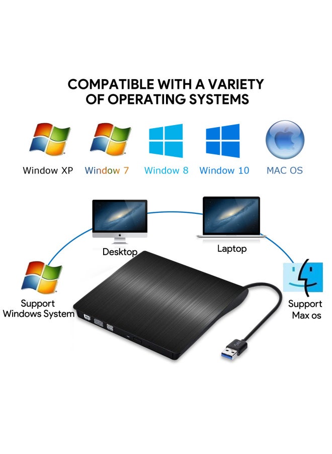 محرك أقراص ضوئي خارجي USB3.0، محرك أقراص خارجي للهاتف المحمول، ناسخ أقراص DVD من النوع C، اللون: أسود - Image 4
