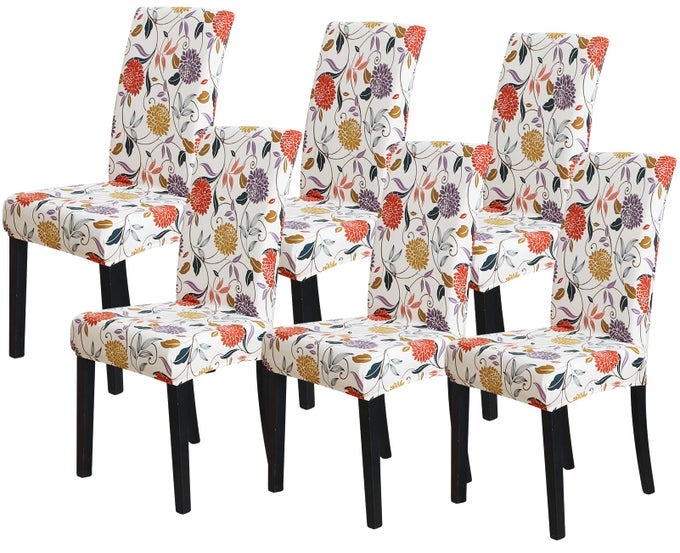 PRINTED STRETCHABLE PARSON CHAIR COVERS FOR DINING ROOM SET OF 6PATTERN STRETCH DINING CHAIR SLIPCOVER WASHABLE REMOVABLE FOR KITCHENHOTELRESTAURANTCEREMONY6PCSFLOWER