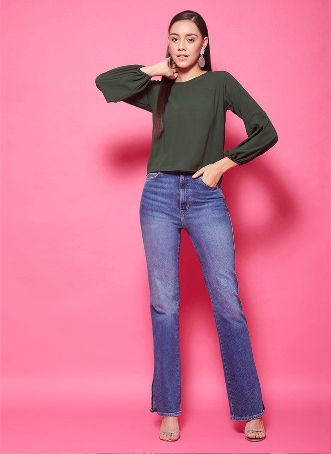 CHIMPAAANZEE Olive Green Puff Sleeves Top - Image 5