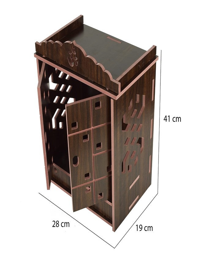 COMERT Beautiful MDF Wooden Temple,Home Temple, Pooja Mandir, Wall Hanging and Table Top Home Mandir Temple, Home Decor Beautiful Wooden Temple with Acrylic Om Design, (28*28*28 cm) (Black) - Image 4