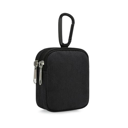 E-Tree Coin Purse with Carabiner Clip, Dual Layer Card Case Holder, Mini Pouch for AirPod Earphone Keychain USB Cable,Wallet, Small Accessories Organizer Bag for Women and Men (Black) - Image 1