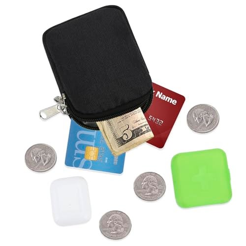 E-Tree Coin Purse with Carabiner Clip, Dual Layer Card Case Holder, Mini Pouch for AirPod Earphone Keychain USB Cable,Wallet, Small Accessories Organizer Bag for Women and Men (Black) - Image 5