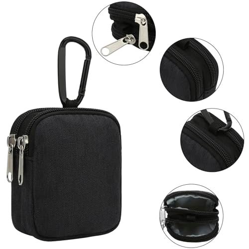 E-Tree Coin Purse with Carabiner Clip, Dual Layer Card Case Holder, Mini Pouch for AirPod Earphone Keychain USB Cable,Wallet, Small Accessories Organizer Bag for Women and Men (Black) - Image 3