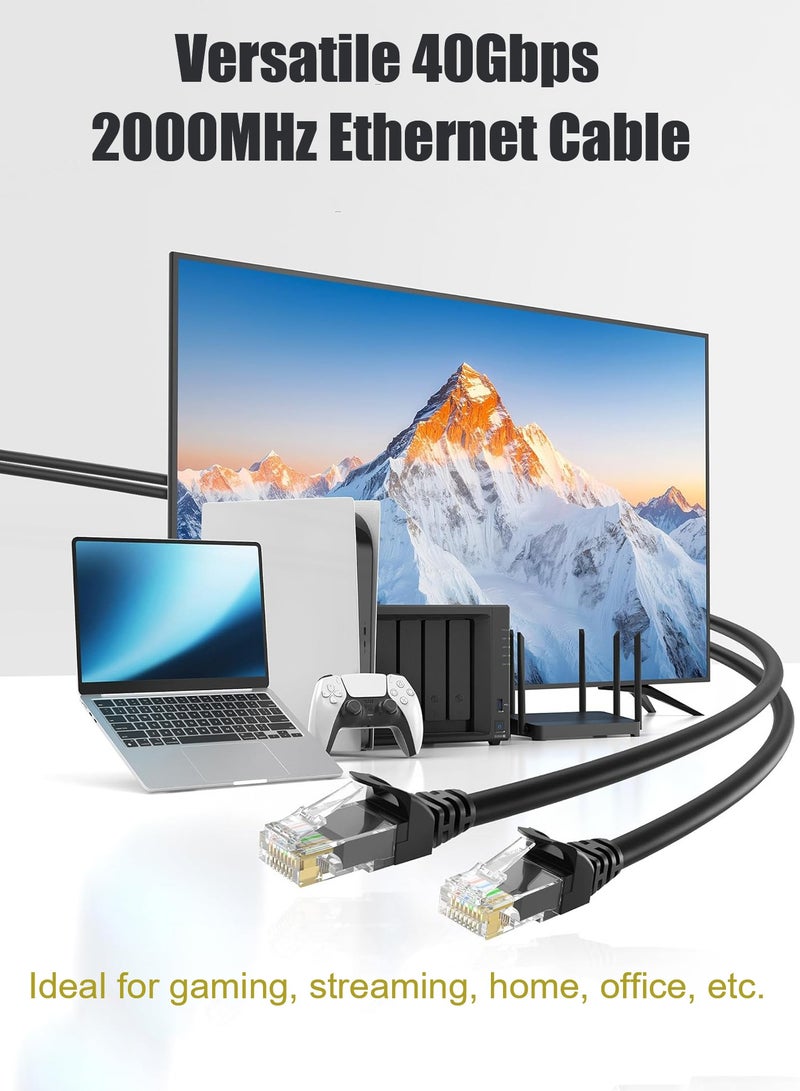 HEROCKX Ethernet Cable Cat8 High Speed 40Gbps 2000MHz Internet Braided Shielded Cord LAN Wire Compatible with Gaming Switch PC PS5 PS4 Xbox Modem Router WIFI Extender  2M Black  - Image 2