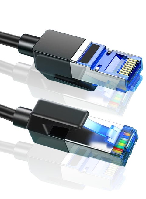 كابل إيثرنت Cat8 عالي السرعة 40 جيجابت في الثانية 2000 ميجاهرتز سلك مضفر محمي للإنترنت سلك شبكة محلية متوافق مع مفاتيح الألعاب والكمبيوتر الشخصي وPS5 وPS4 وXbox ومودم وجهاز توجيه وموسع شبكة واي فاي 2 متر أسود