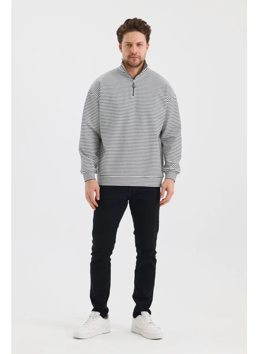 الكسندر جاردي Striped Stand Collar Zippered Comfort Fit Sweatshirt (UNI00247)