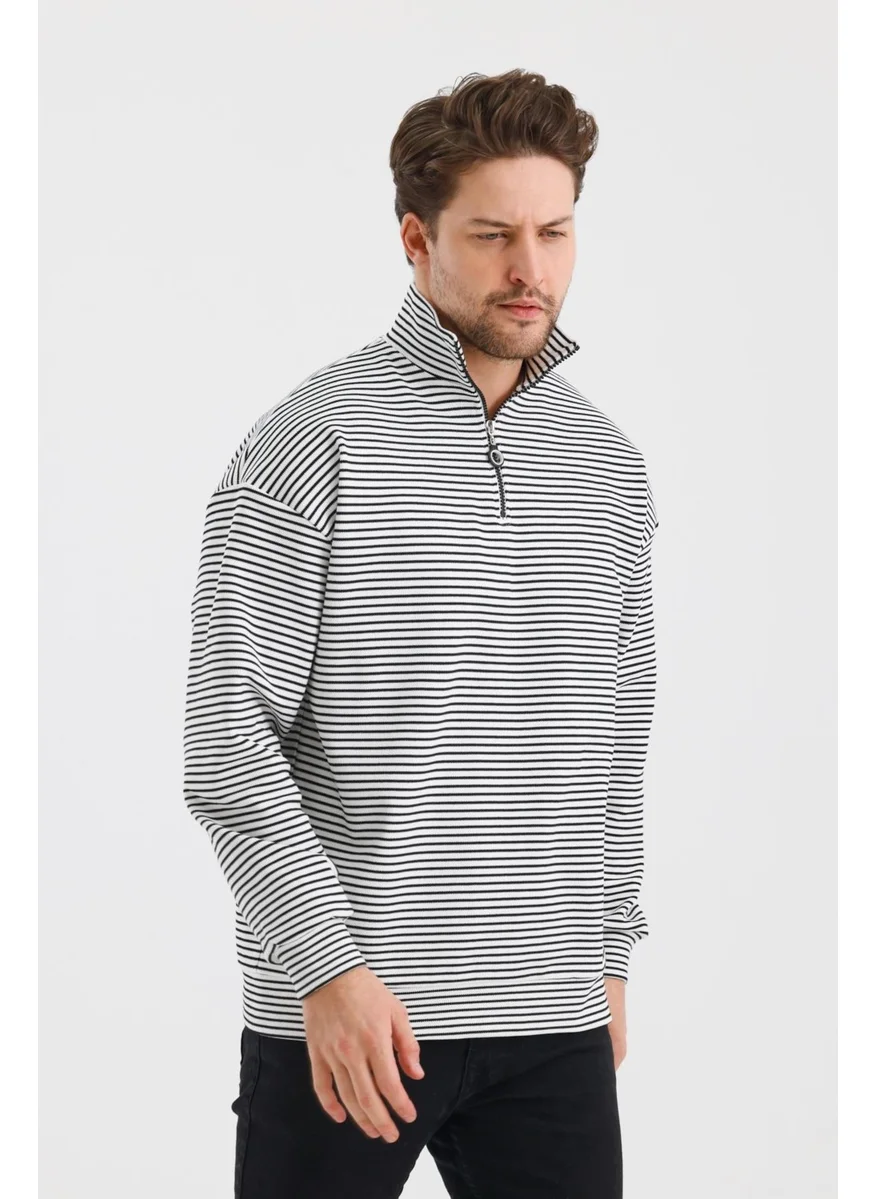 الكسندر جاردي Striped Stand Collar Zippered Comfort Fit Sweatshirt (UNI00247)