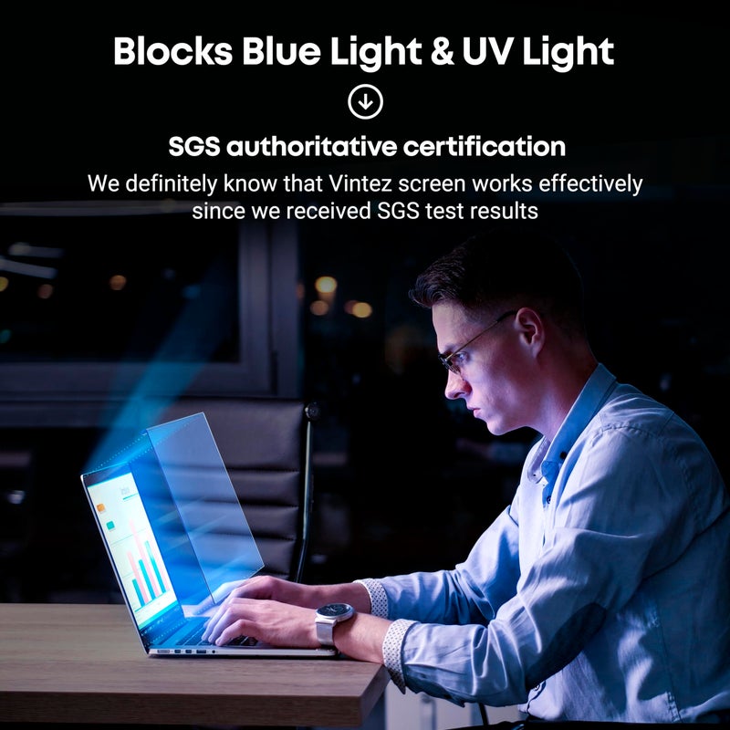 VINTEZ Blue Light Blocking Screen Protector Panel for 15.6 inch Diagonal PC Anti-UV Eye Protection Filter Film - Widescreen Laptop and Monitor Frame Hanging Type (W 14.2" X H 8.7") [1 Pack] - Image 5
