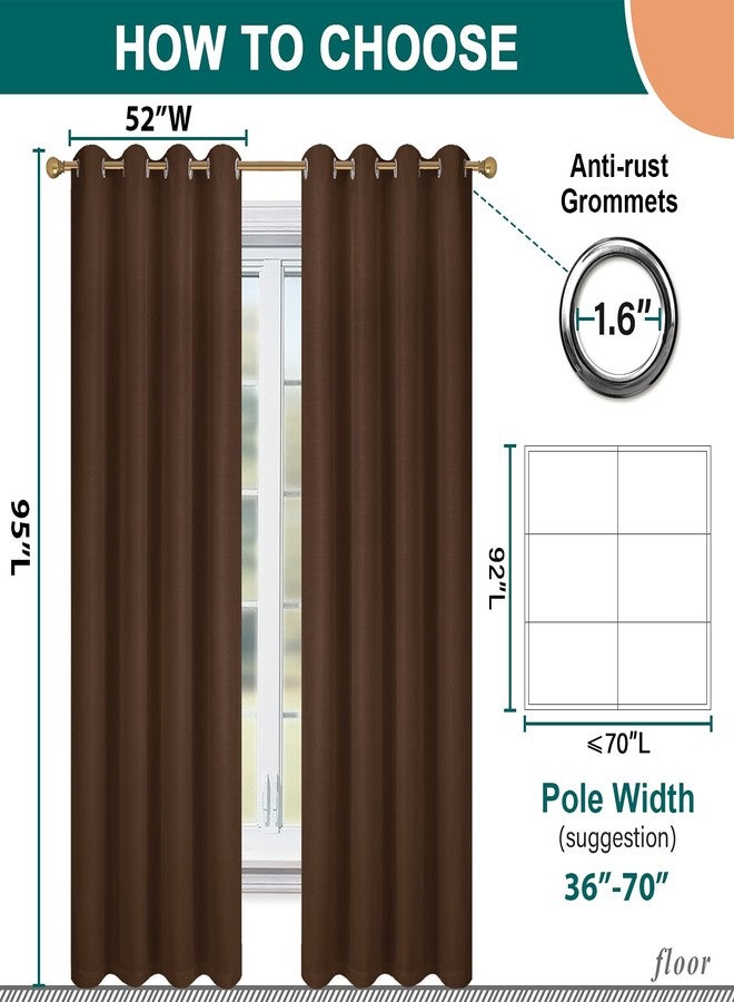 Diraysid 100% Blackout Curtains Chocolate Brown Linen Curtains for Bedroom Grommet Thermal Insulated Room Darkening Drapes (2 Panels, W52 x L95 Inch) - Image 5