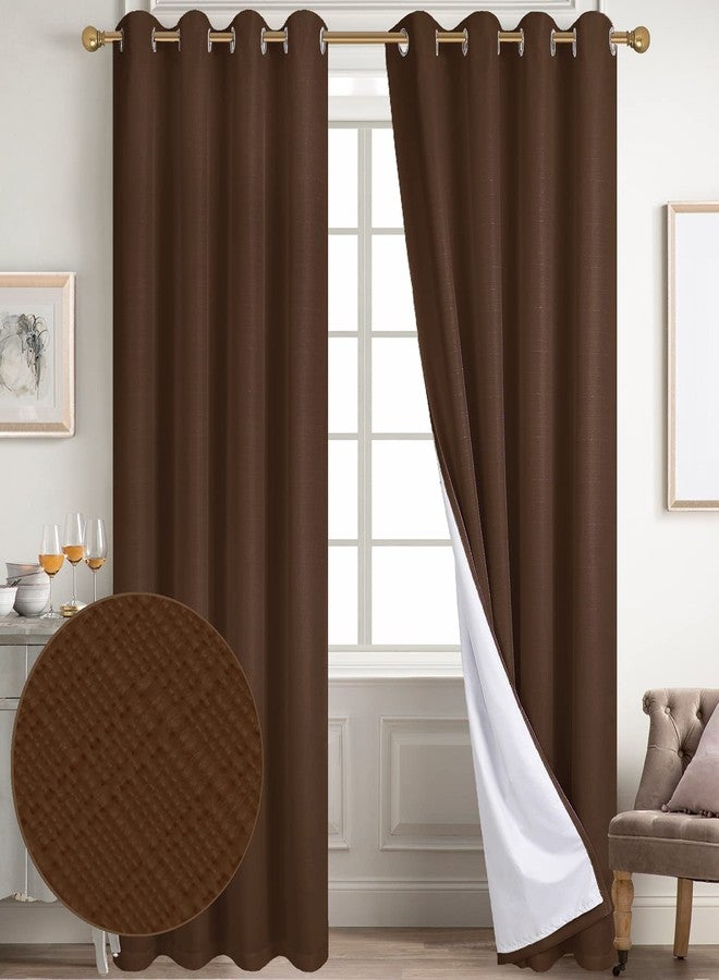 Diraysid 100% Blackout Curtains Chocolate Brown Linen Curtains for Bedroom Grommet Thermal Insulated Room Darkening Drapes (2 Panels, W52 x L95 Inch) - Image 2