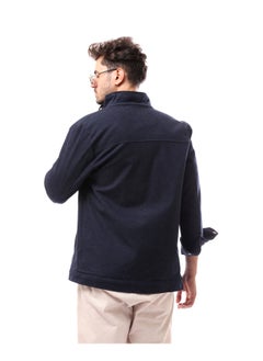 Andora Polyester Mandarin Collar Buttoned Coat_Navy Blue  - Image 2