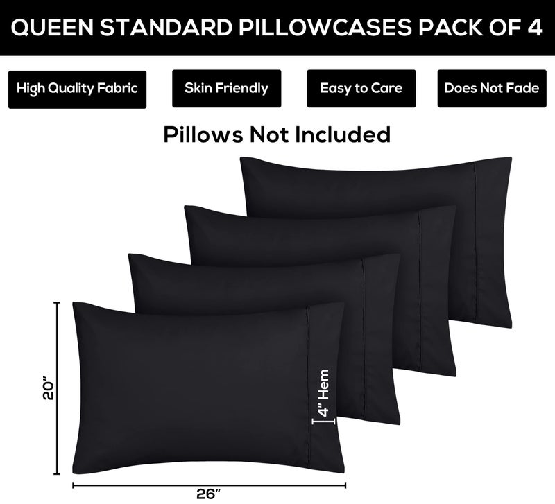 Utopia Bedding Standard Pillow Cases - 4 Pack - Envelope Closure - Soft Brushed Microfiber Fabric - Shrinkage and Fade Resistant Pillow Covers Standard Size 20 X 26 Inches (Standard, Black) - Image 3