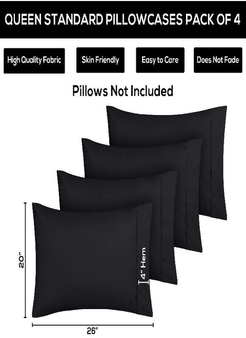 Utopia Bedding Standard Pillowcases - 4 Pack - Envelope Closure - Soft Brushed Microfiber Fabric - Shrinkage and Fade Resistant Pillow Covers Standard Size 20 X 26 Inches (Standard, Black)