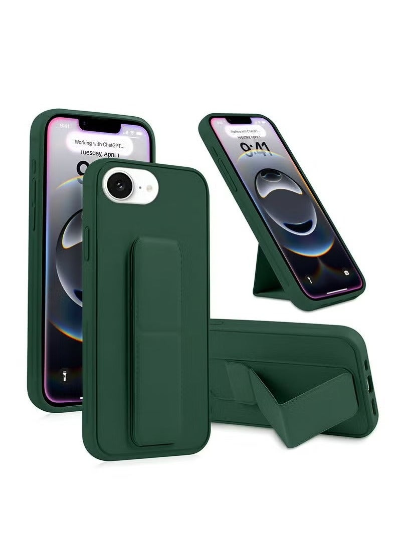 JAJEEK Apple iPhone 16e 5G 2025 Foldable Magnetic Kickstand Case Cover with Hand Grip, Wrist Strap, Finger Holder, Built-In Iron Plate, Durable and Protective Design, Adjustable Stand – Dark Green - Image 1
