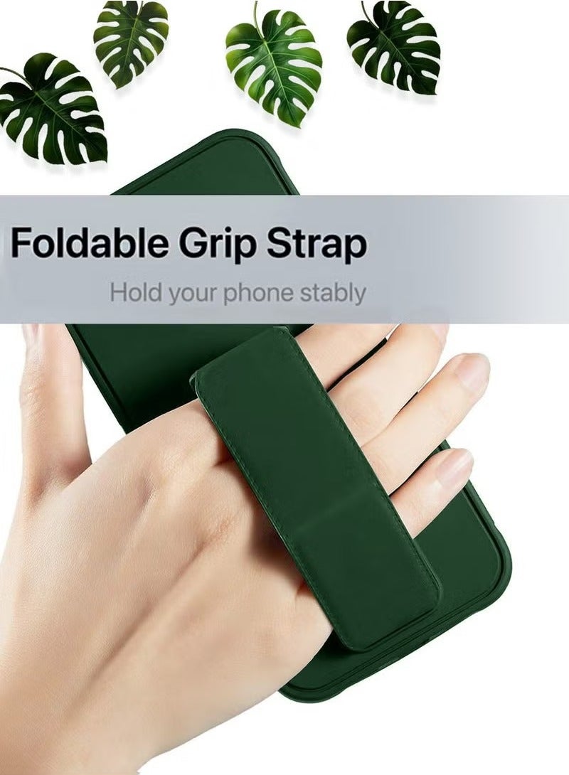 JAJEEK Apple iPhone 16e 5G 2025 Foldable Magnetic Kickstand Case Cover with Hand Grip, Wrist Strap, Finger Holder, Built-In Iron Plate, Durable and Protective Design, Adjustable Stand – Dark Green - Image 2