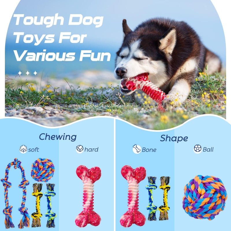 SHARLOVY Dog Chew Toys for Aggressive Chewers, 5 Pack Indestructible Dog Toys for Large Breed, Cotton Rope Toys, Tough Bone Chew for Aggressive Chewers Large Breed - Image 3