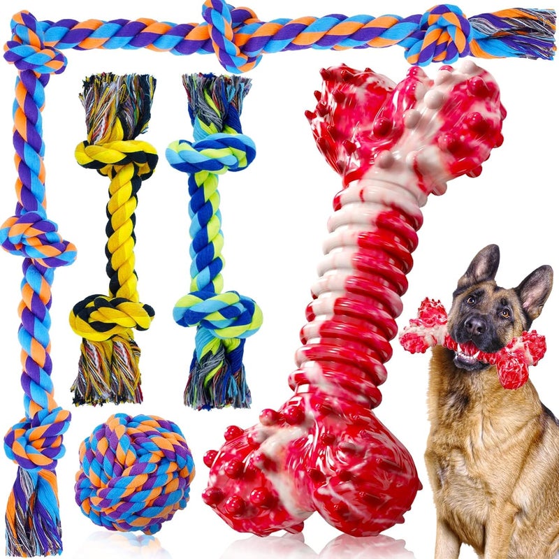 SHARLOVY Dog Chew Toys for Aggressive Chewers, 5 Pack Indestructible Dog Toys for Large Breed, Cotton Rope Toys, Tough Bone Chew for Aggressive Chewers Large Breed - Image 1