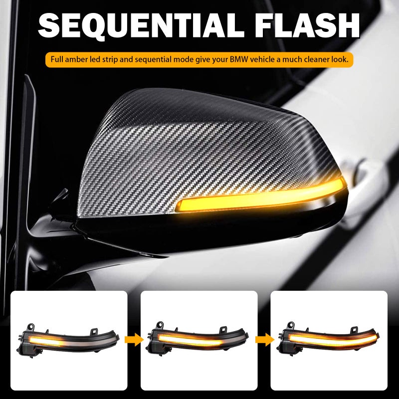 KanSmart LED Dynamic Sequential Turn Signals Mirror Lights for BMW F30 F32 F36 F22 X1 i3 BMW 1/2/3/4 Series Smoked Sequential Side Marker Turn Signal Light Lamp Blinkers Accessories 63137280771 63137280772 - Image 2