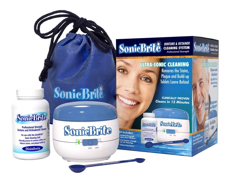 SonicBrite Denture / Retainer Cleaning Kit â€” Clean any Removable Dental Device with a Powerful Sonic Bath â€” Cleaner for Night & Mouth Guards, Aligners & More â€” Powerful Cleaning System - Image 1
