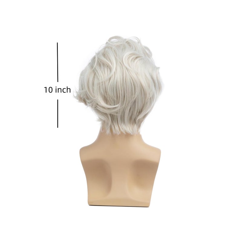 Beweig Mens White Wigs Short Fluffy Wave Synthetic Halloween Cosplay Hair Anime Costume Party Wig for Males - Image 4