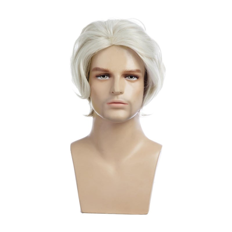 Beweig Mens White Wigs Short Fluffy Wave Synthetic Halloween Cosplay Hair Anime Costume Party Wig for Males - Image 3