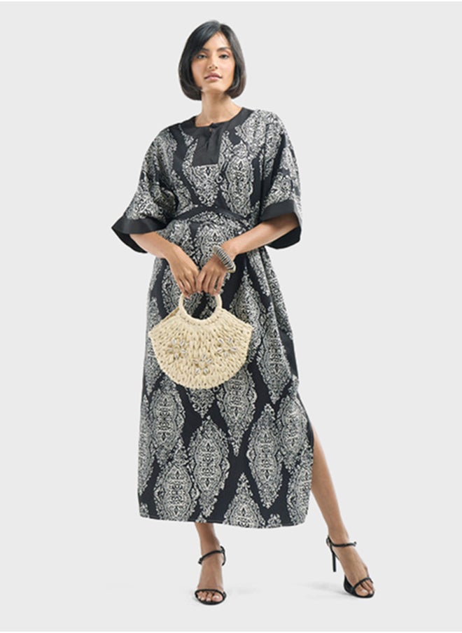 FAV - Printed Tie-Up Kaftan Dress - Image 1