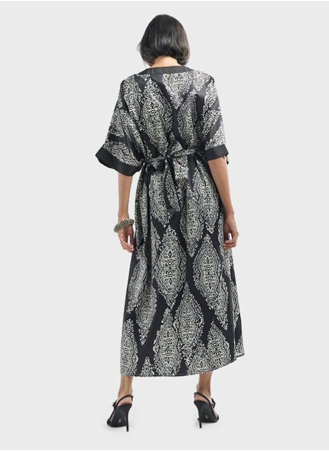 FAV - Printed Tie-Up Kaftan Dress - Image 1