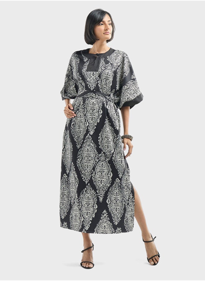 FAV - Printed Tie-Up Kaftan Dress - Image 1