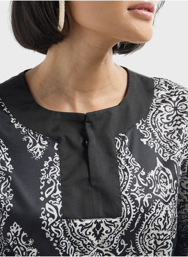 FAV - Printed Tie-Up Kaftan Dress - Image 1