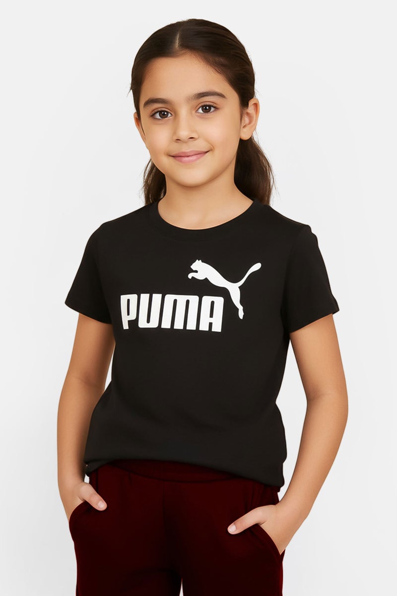 PUMA ملابس رياضية للبنات للأطفال تي شيرت قصير الأكمام خارجي، أسود - Image 1