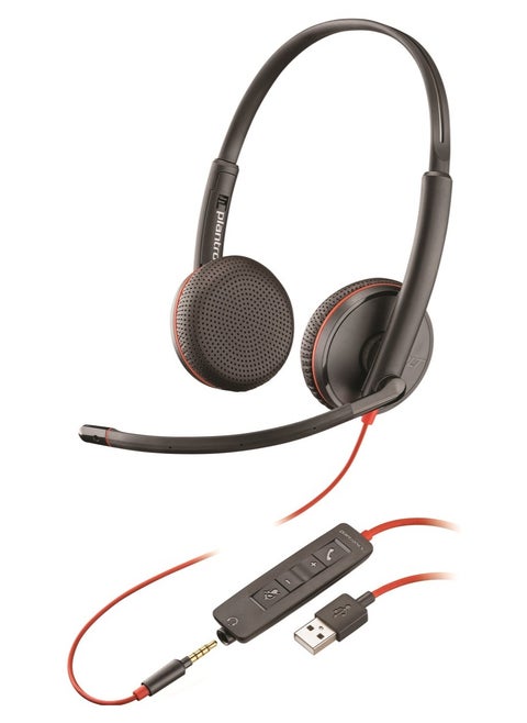 Poly Blackwire 3225 Stereo USB-A Headset - Noise-Canceling Microphone, Hi-Fi Stereo Sound, Dynamic EQ, USB-A/USB Type-C & 3.5mm Connectivity, On-Ear Design, Adjustable 270° Boom Mic, Foam Ear Cushions, Compatible with Windows 11/10, macOS, and Mobile Devices, 87g, Black | 80S11A6
