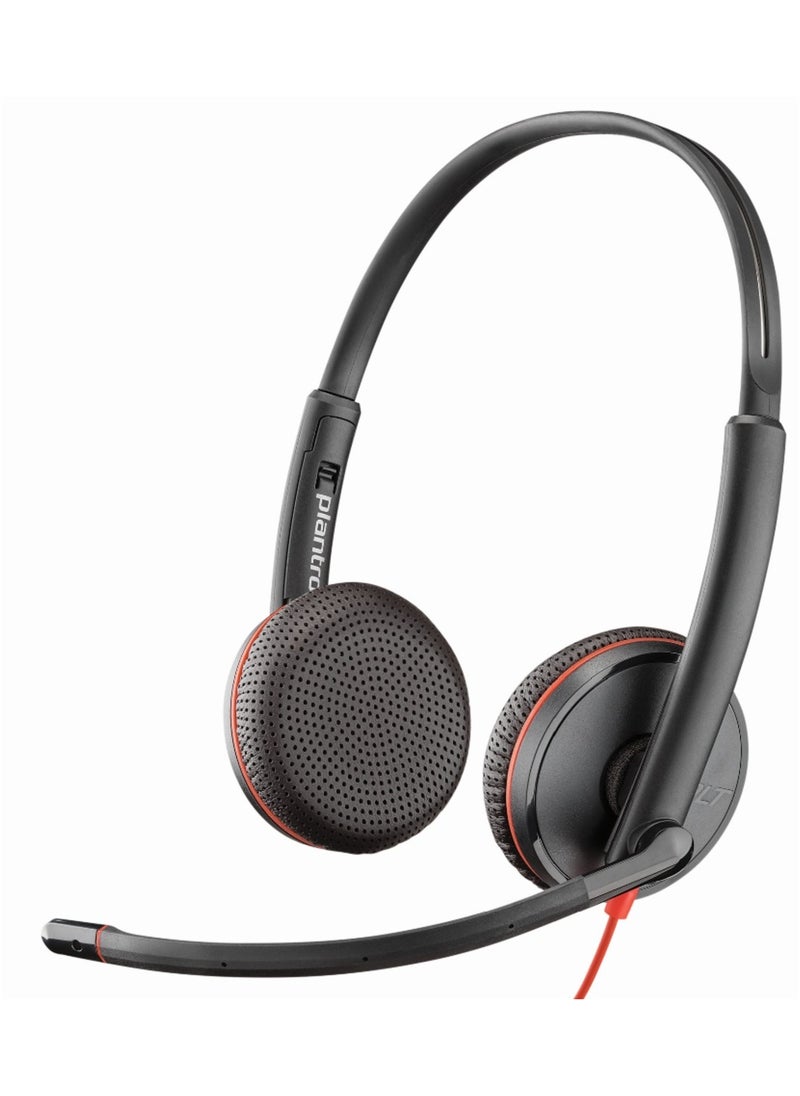 Poly - Poly Blackwire 3225 Stereo USB-A Headset - Noise-Canceling Microphone, Hi-Fi Stereo Sound, Dynamic EQ, USB-A/USB Type-C & 3.5mm Connectivity, On-Ear Design, Adjustable 270° Boom Mic, Foam Ear Cushions, Compatible with Windows 11/10, macOS, and Mobile Devices, 87g, Black | 80S11A6 - Image 1
