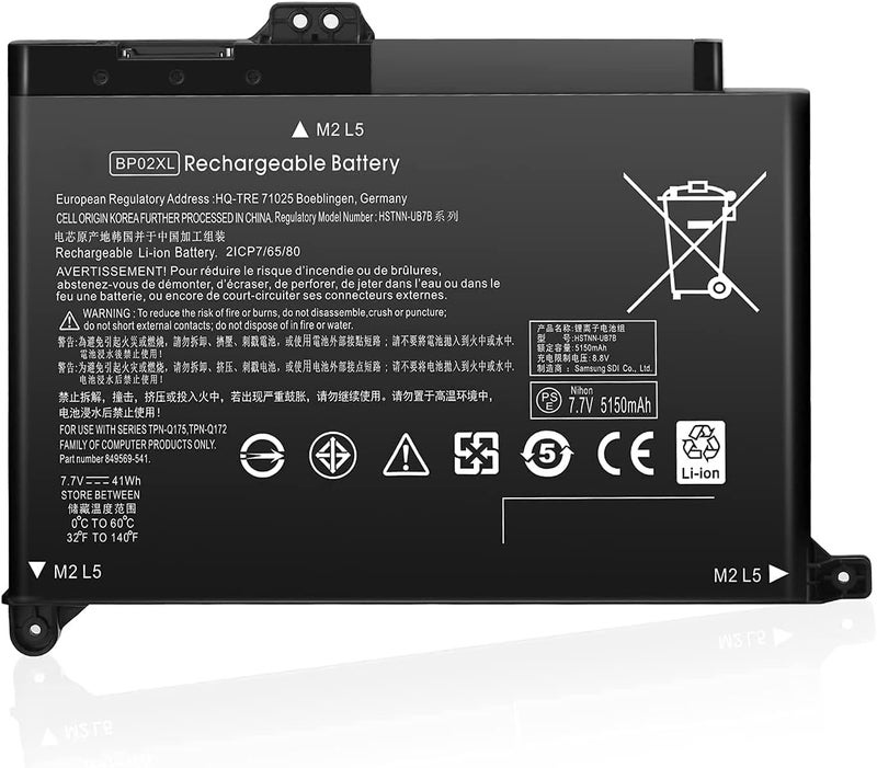 Wefly بطارية لابتوب متوافقة مع HP BP02XL HSTNN-LB7H HSTNN-UB7B 849569-421 849909-850 بطارية لابتوب بديلة متوافقة مع HP Pavilion PC 15 15-AU 15-AU018WM 15-AU010WM 15-AU123CL 15-AW053NR - Image 1