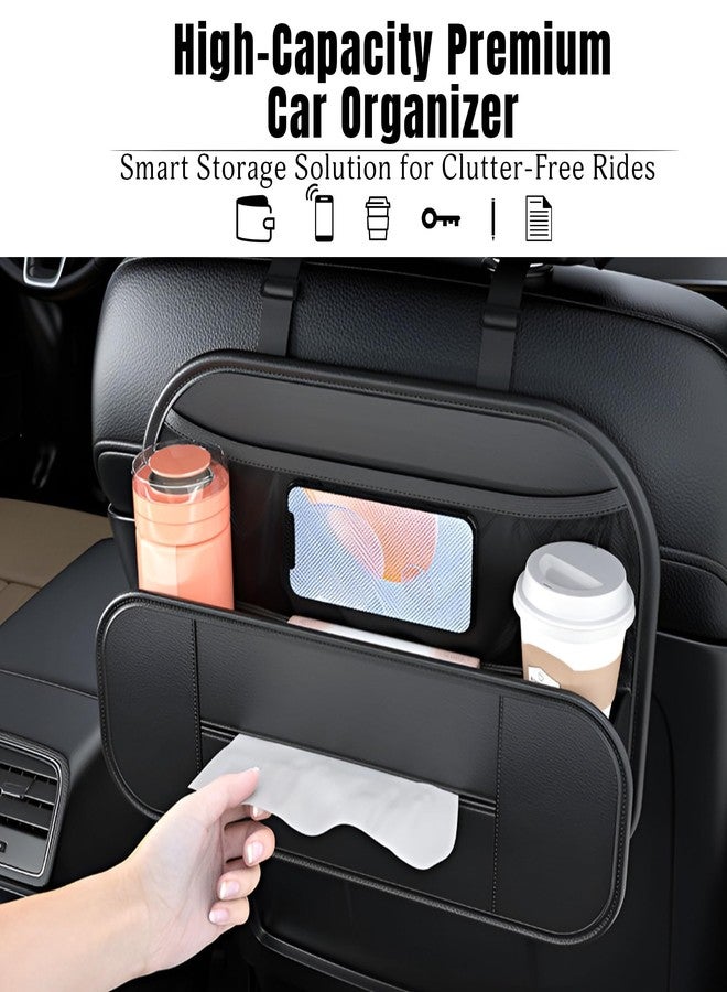 The AutoStory The AutoStroy Car Seat Back Organizer with Tissue Holder | Multi-Pocket Backseat Organizer | Leather Storage Bag for Bottles, Phone | Travel Essentials Universal Fit Car Interior Organizer (Black) - Image 5