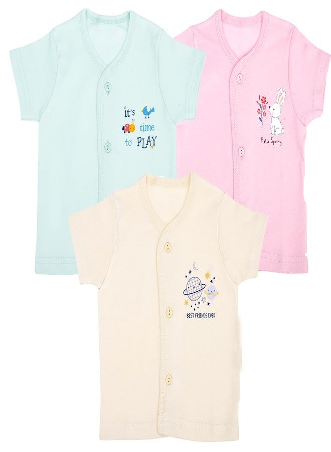 REVOLTEK Cotton Front Open Vest Tshirt Thin Fabric for Summer wear Summer Wear for Your Baby Pack of 3 (Multi-Color, 12-18 Months) (6-12 Months, Pink Blue Yellow) - Image 1
