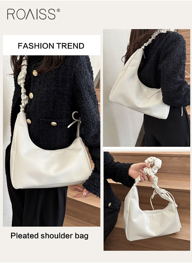 roaiss - Fashionable Simple Underarm Bag Women'S Daily Commuting Pleated Adjustable Shoulder Strap Handbag High Quality Pu Leather Shoulder Bag - Image 1