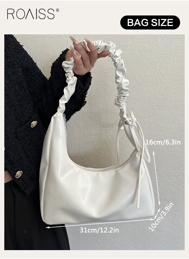 roaiss - Fashionable Simple Underarm Bag Women'S Daily Commuting Pleated Adjustable Shoulder Strap Handbag High Quality Pu Leather Shoulder Bag - Image 1