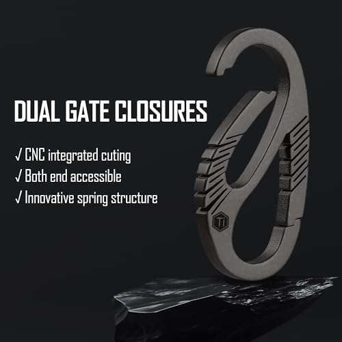 KeyUnity KM08BK Titanium Carabiner Keychain Clip, Dual-Gate Quick Release EDC Key Ring Holder Organizer for Men and Women - Image 2