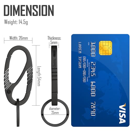 KeyUnity KM08BK Titanium Carabiner Keychain Clip, Dual-Gate Quick Release EDC Key Ring Holder Organizer for Men and Women - Image 5