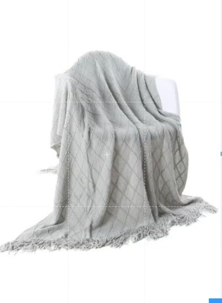 Tassel Design Soft Blanket Keep Warm Cotton Light Grey 127 x 172cm