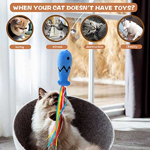 Plant Castle Natural Wood Cat Wand Toy with Ribbon Fish Teaser - 3pcs, 16 Inch, Indoor Cat Exerciser & Playing Kitten Toy, Bonus 5pcs Catnip Sticks for Teeth Cleaning - Image 4