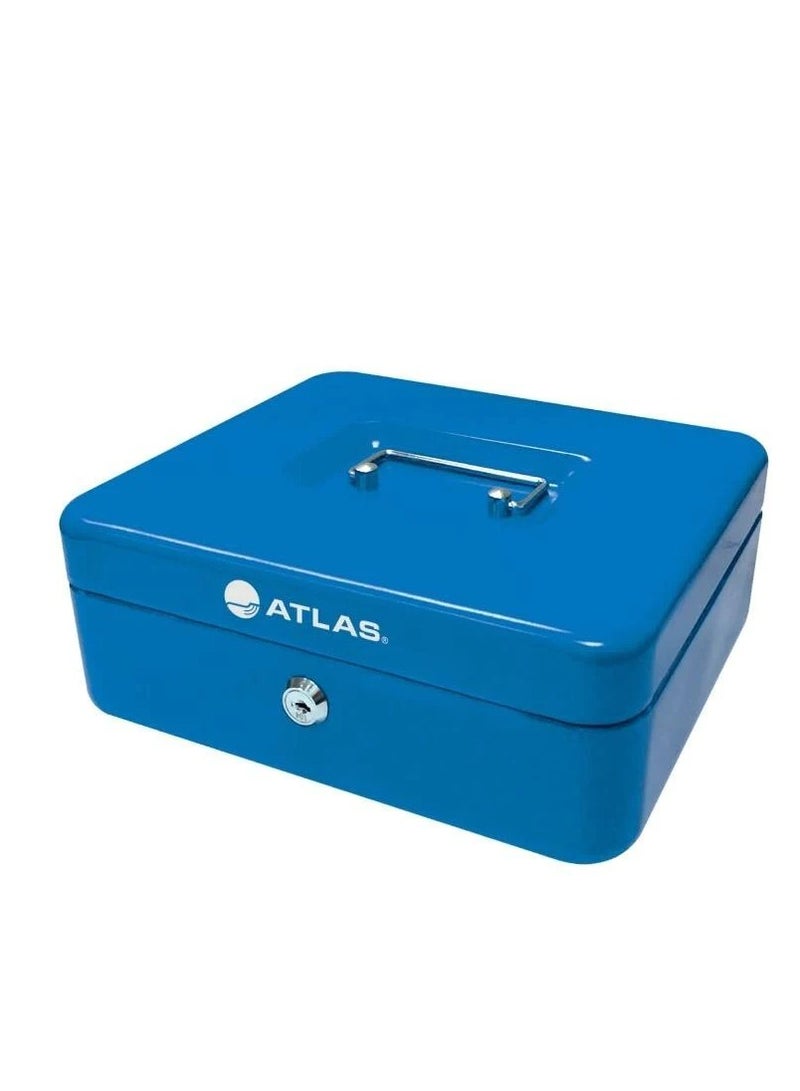 ATLAS صندوق نقدي من الصلب مع صينية وقفل بحجم 250X200x90 مم باللون الأزرق
