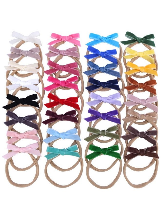 Sugarmelon Velvet Bow Soft Stretchy Headbands for Newborn Infant Toddlers Hair Bow Elastic Bands Baby Girls Nylon Hairband (2.75'' Mini 32 PCS) - Image 1