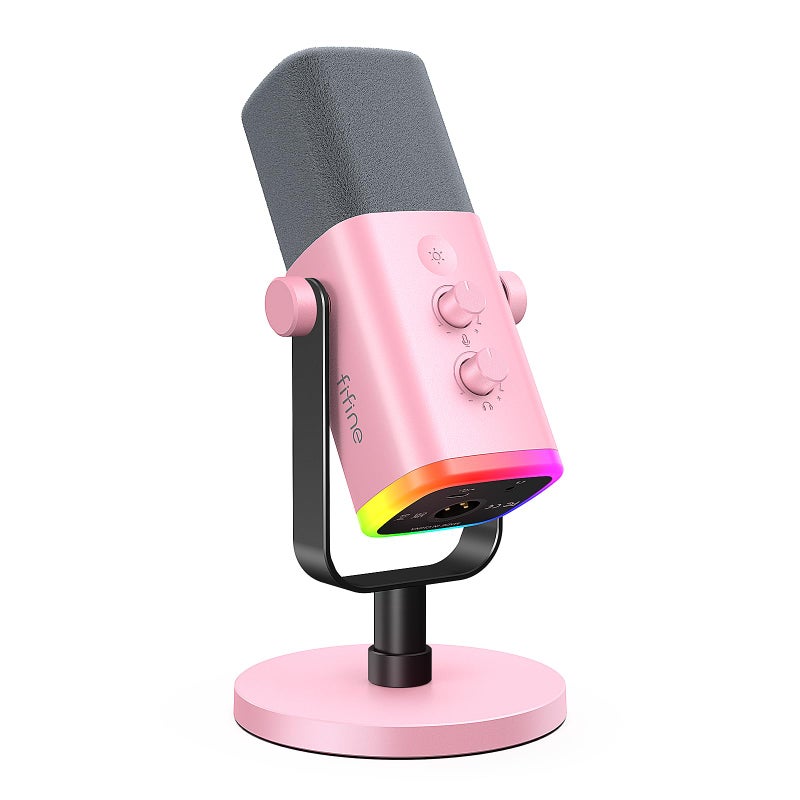 FIFINE XLR/USB Microphone, Gaming Recording PC Microphone with Headphones Jack, Mute Button, Dynamic RGB Mic for Computer, Streaming Mic for Podcasting Voice-Over YouTube Video-AmpliGame AM8 Pink - Image 1