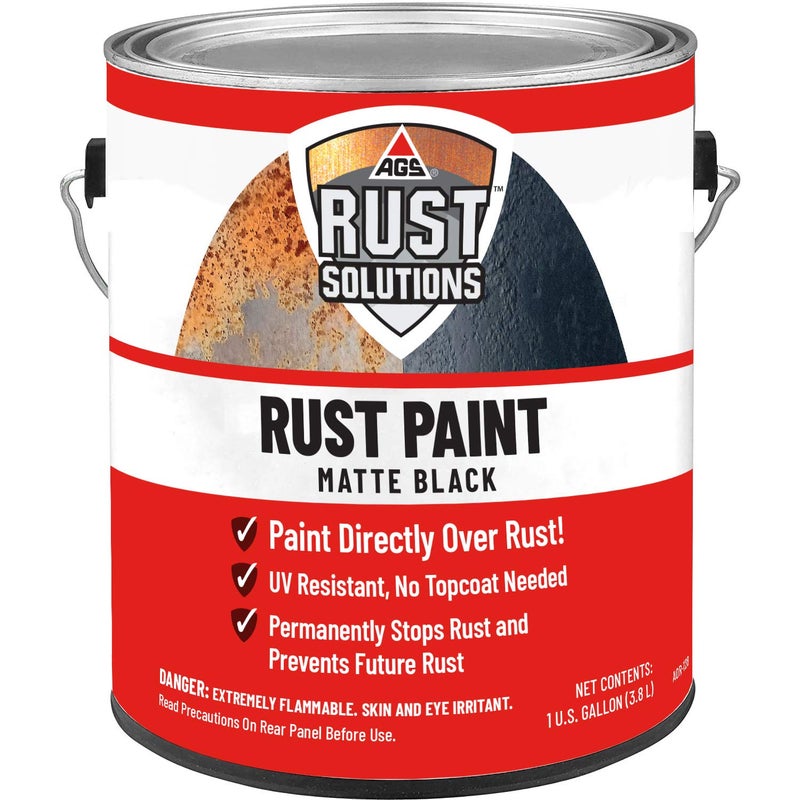 AGS RUST SOLUTIONS Apply Over Rust Paint Matte Black Finish 1 Gallon Ideal for Paint Car Rust Home Shop and Farm No Top Coat Necessary UV Protection Paint