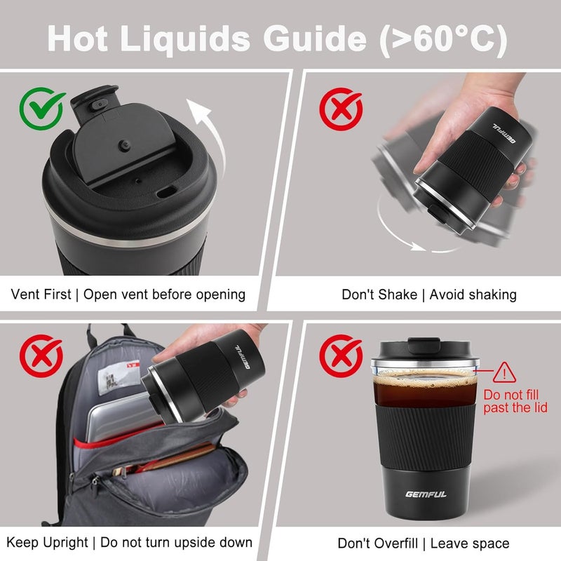 GEMFUL Travel Mug BPA Free 380ml Food Grade Stainless Steel Insulated Cup - Reusable Mug for Clean Healthy Drinking - Image 3