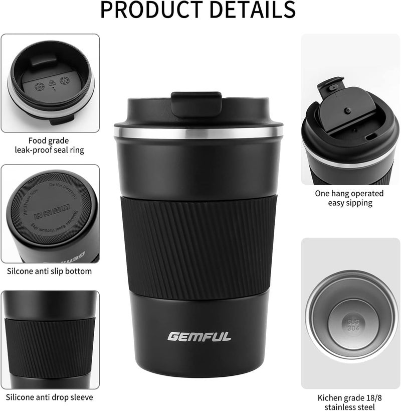 GEMFUL Travel Mug BPA Free 380ml Food Grade Stainless Steel Insulated Cup - Reusable Mug for Clean Healthy Drinking - Image 4