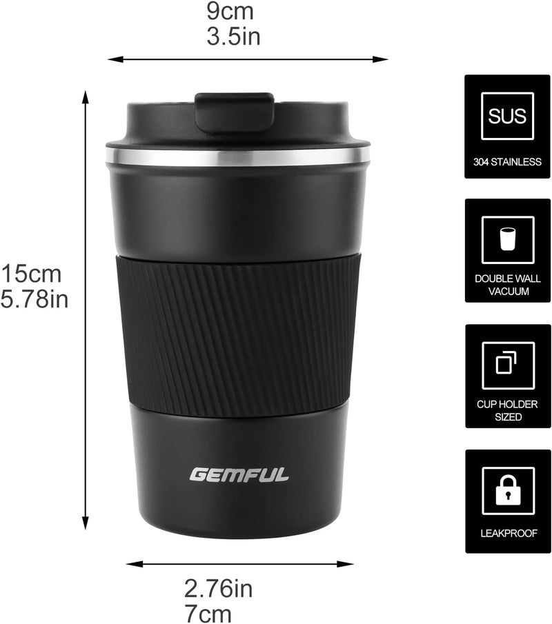 GEMFUL Travel Mug BPA Free 380ml Food Grade Stainless Steel Insulated Cup - Reusable Mug for Clean Healthy Drinking - Image 2