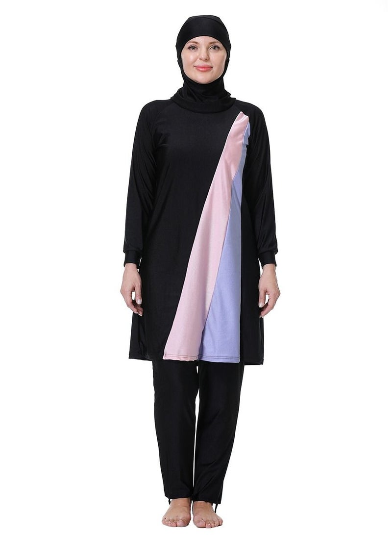 Loquat 3PCS Womens Large Size Muslim Modest Burkinis Swimsuit Swimwear Set Long Sleeve Set Black/Pink/Purple  - Image 1